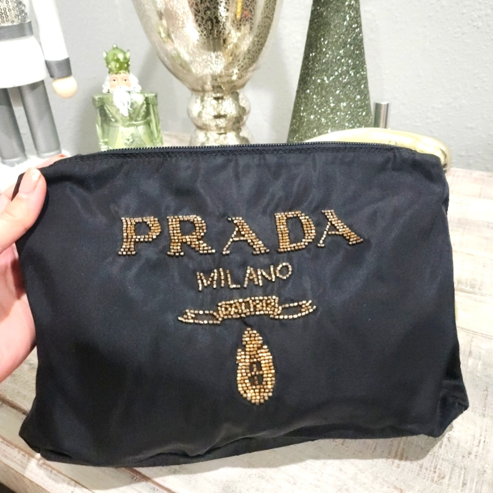 Prada beaded nylon clutch